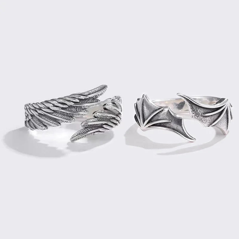 Retro Angel Demon Wings Creative Ring for Men Women Punk Gothic Open Ring Handmade Unisex Jewelry Accessories Gift for Lovers