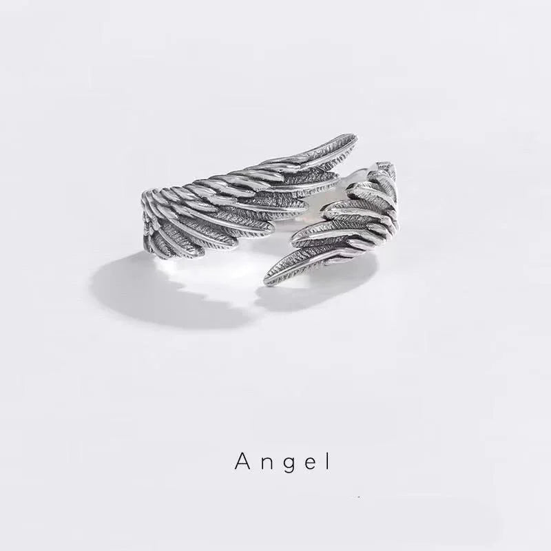 Retro Angel Demon Wings Creative Ring for Men Women Punk Gothic Open Ring Handmade Unisex Jewelry Accessories Gift for Lovers