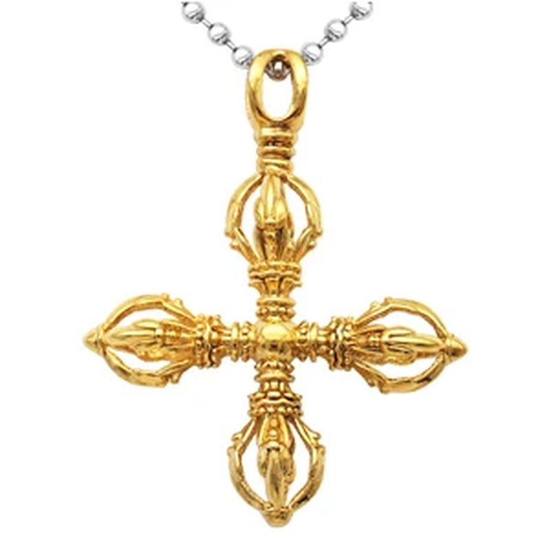 Charm Stainless Steel Hollow Cross Vajra Pestle Pendant Talisman Necklace Prayer Amulet Pendant Necklace Fashion Jewelry