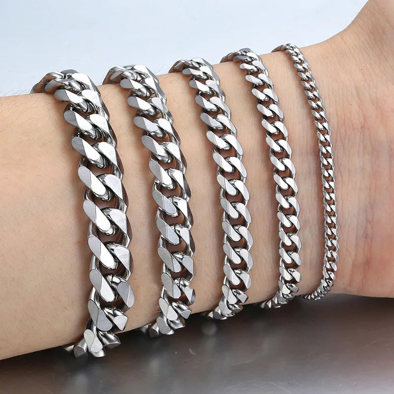 New Trendy Cuban Chain Men Bracelet Classic Stainless Steel 3/5/7/9Mm Width Chain Bracelet for Men Women Jewelry Gift