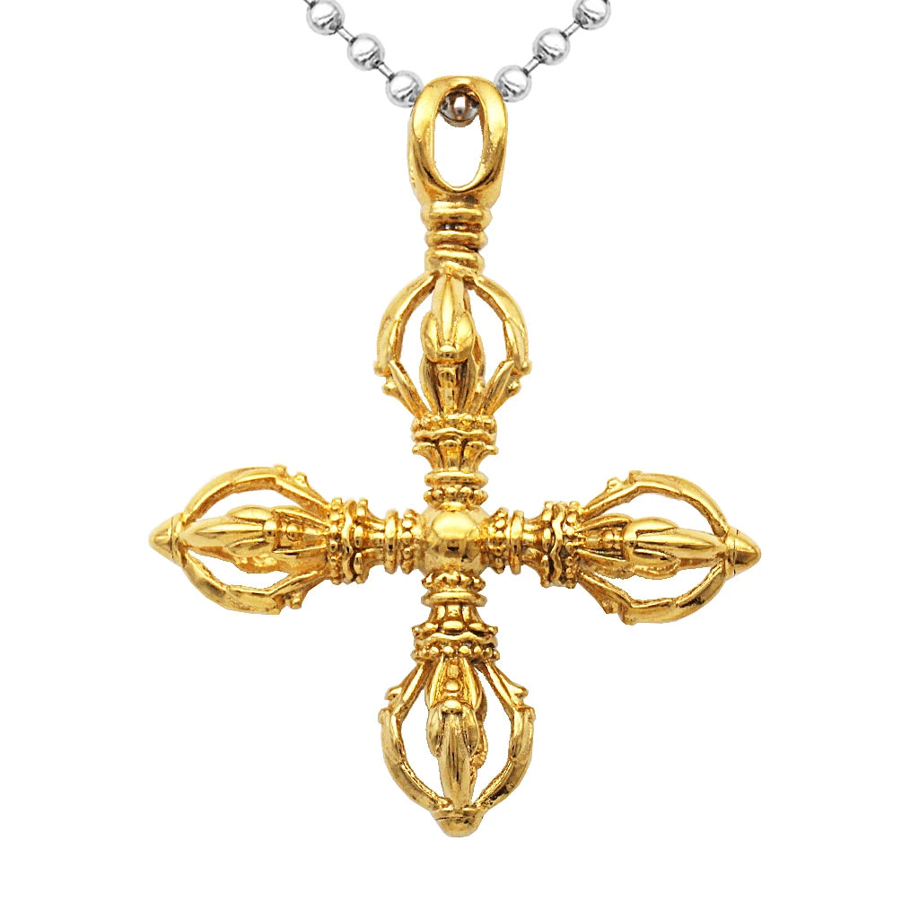 Charm Stainless Steel Hollow Cross Vajra Pestle Pendant Talisman Necklace Prayer Amulet Pendant Necklace Fashion Jewelry