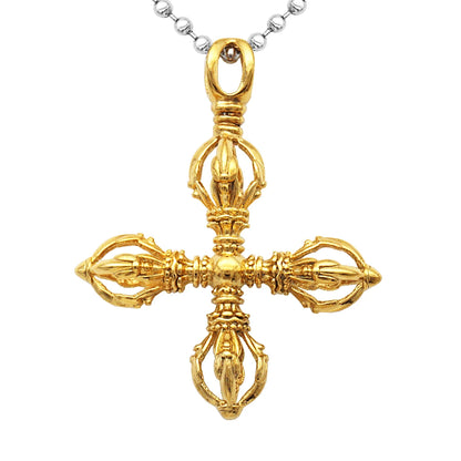 Charm Stainless Steel Hollow Cross Vajra Pestle Pendant Talisman Necklace Prayer Amulet Pendant Necklace Fashion Jewelry