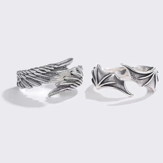Retro Angel Demon Wings Creative Ring for Men Women Punk Gothic Open Ring Handmade Unisex Jewelry Accessories Gift for Lovers