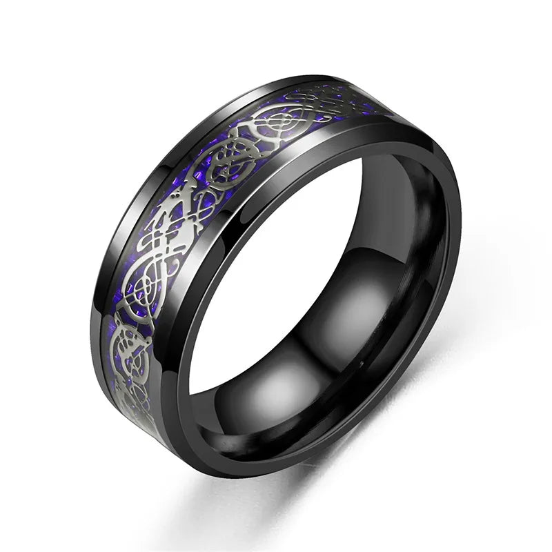 Classic 8Mm Black Tungsten Wedding Celtic Dragon for Men Fashion Stainless Steel Red Carbon Fiber Ring Band