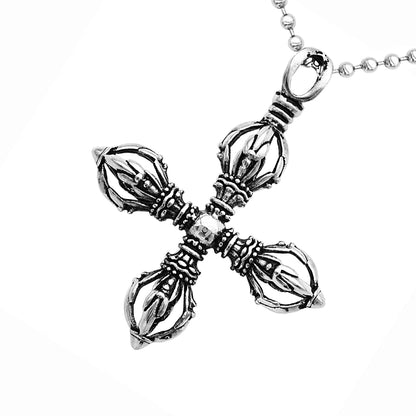 Charm Stainless Steel Hollow Cross Vajra Pestle Pendant Talisman Necklace Prayer Amulet Pendant Necklace Fashion Jewelry