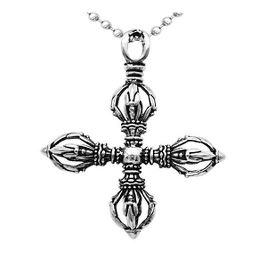 Charm Stainless Steel Hollow Cross Vajra Pestle Pendant Talisman Necklace Prayer Amulet Pendant Necklace Fashion Jewelry