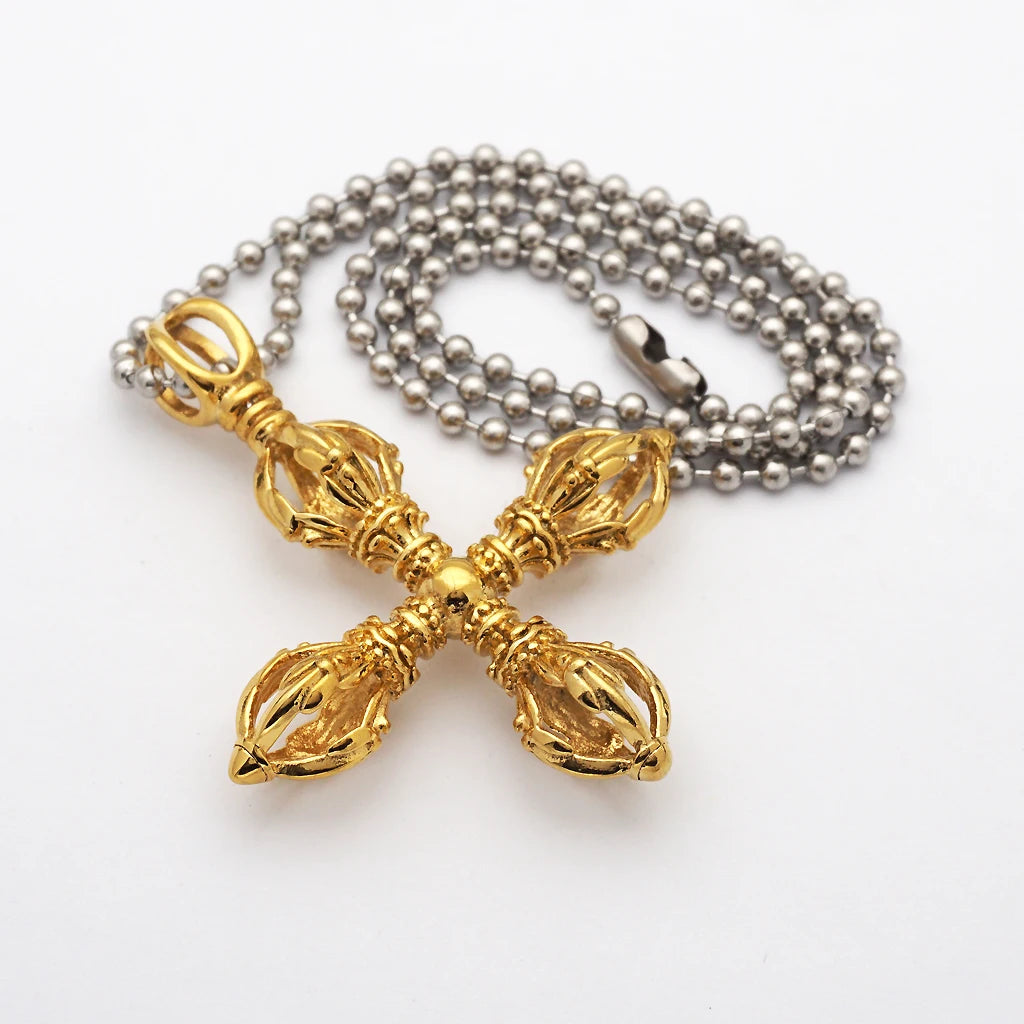 Charm Stainless Steel Hollow Cross Vajra Pestle Pendant Talisman Necklace Prayer Amulet Pendant Necklace Fashion Jewelry