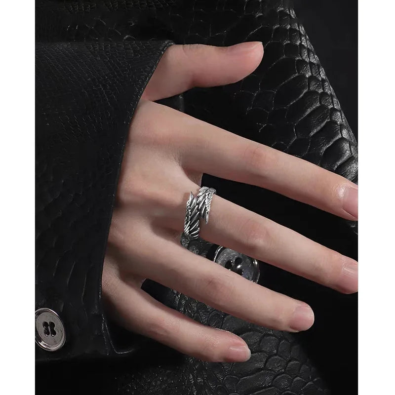 Retro Angel Demon Wings Creative Ring for Men Women Punk Gothic Open Ring Handmade Unisex Jewelry Accessories Gift for Lovers