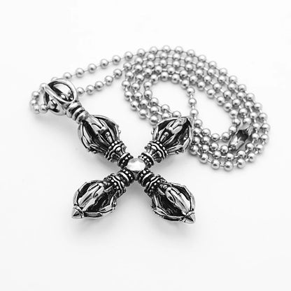 Charm Stainless Steel Hollow Cross Vajra Pestle Pendant Talisman Necklace Prayer Amulet Pendant Necklace Fashion Jewelry