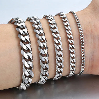 New Trendy Cuban Chain Men Bracelet Classic Stainless Steel 3/5/7/9Mm Width Chain Bracelet for Men Women Jewelry Gift