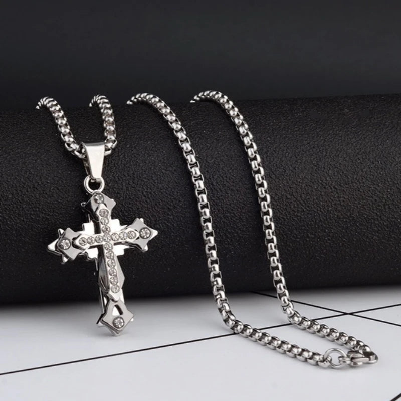 High Quality Cross Titanium Steel Non Fading Necklace,Domineering and Trendy Men'S Hip-Hop Pendant Chain,New Handsome Men Women
