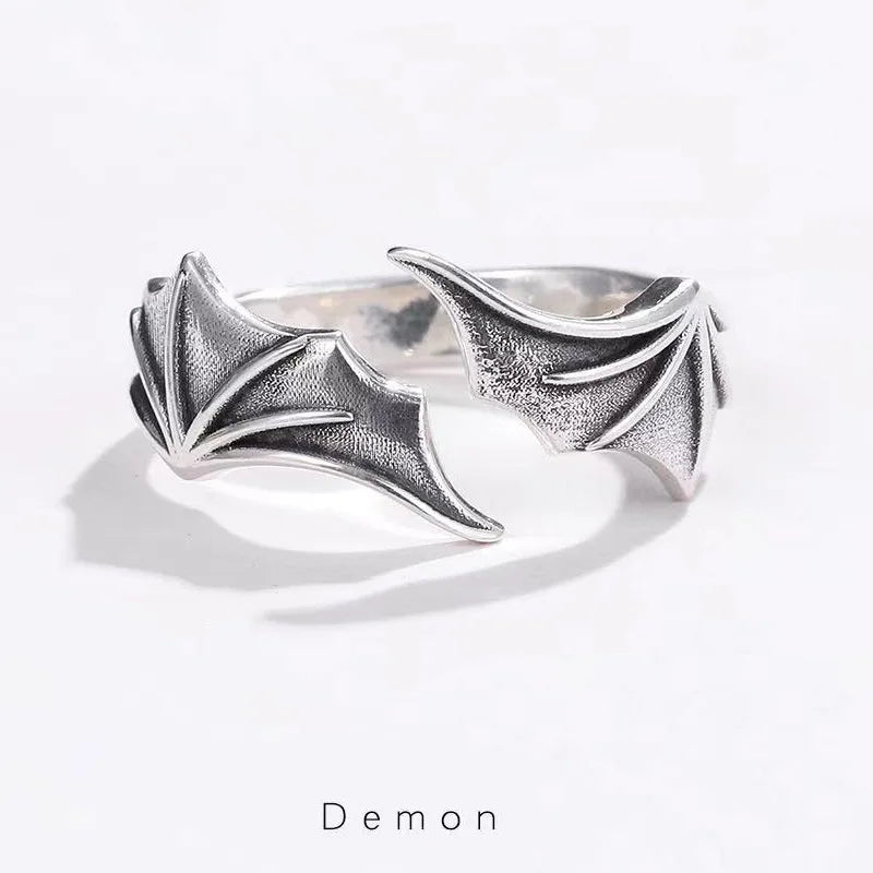 Retro Angel Demon Wings Creative Ring for Men Women Punk Gothic Open Ring Handmade Unisex Jewelry Accessories Gift for Lovers