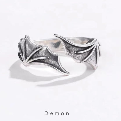 Retro Angel Demon Wings Creative Ring for Men Women Punk Gothic Open Ring Handmade Unisex Jewelry Accessories Gift for Lovers